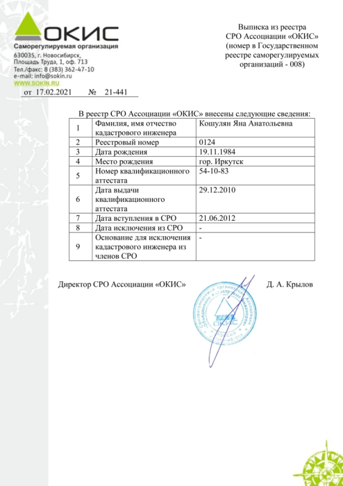 Выписка из реестра СРО Ассоциации "ОКИС" Выписка из реестра СРО Ассоциации "ОКИС"